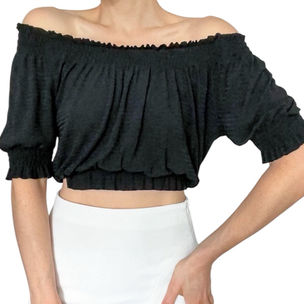 Zara Black Textured Off The Shoulder Top Large